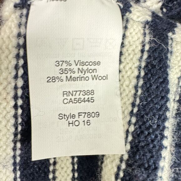 J Crew Factory Merino Wool Blend Fair Isle Sweater Medium Navy Striped Pullover - Picture 12 of 14